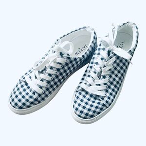 J.Crew casual walking Blue and White Gingham plaid canvas Sneakers Women’s 7.5